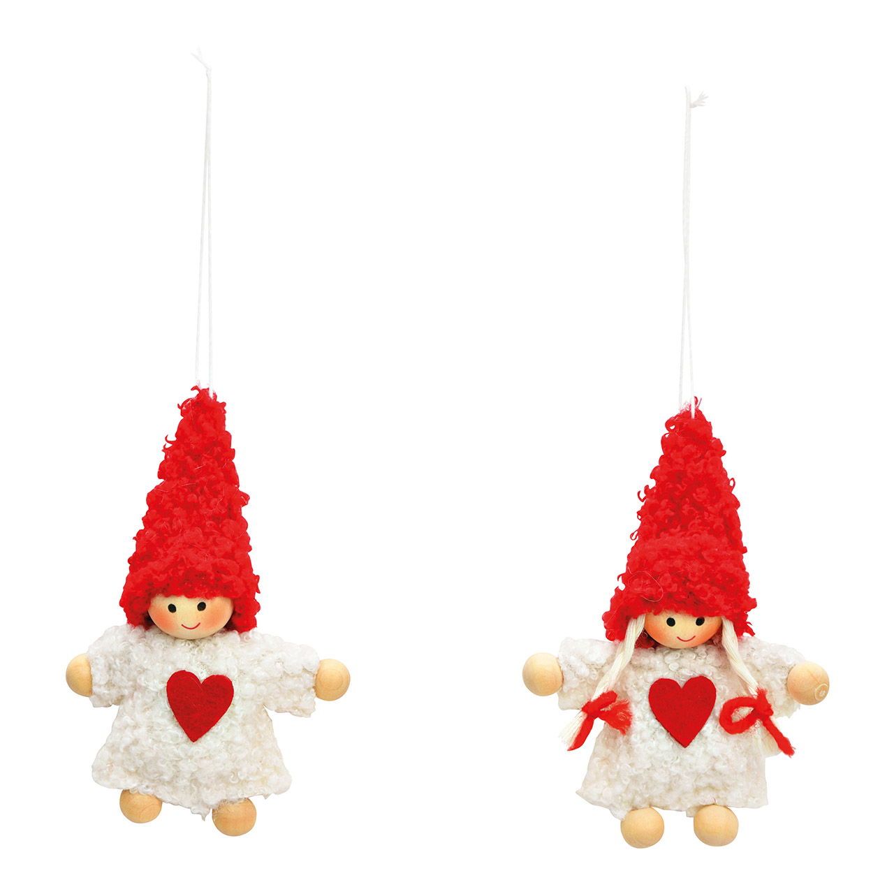 Pendentif enfant hiver en textile rouge, blanc 2 fois, (L/H/P) 7x10x3cm