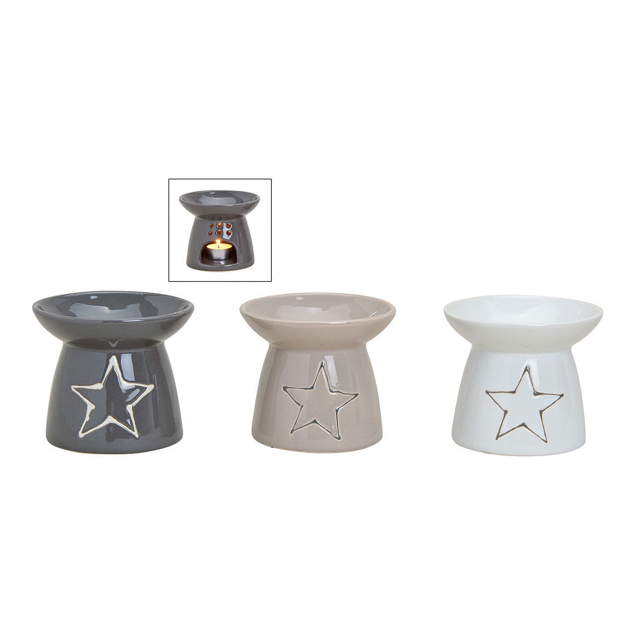 Ceramic star fragrance lamp, 3 assorted (W/H/D) 10x14x10 cm