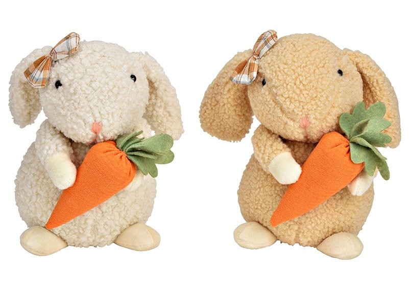 Coniglietto con carota in peluche bianco 2 pieghe, (L/A/D) 23x21x12cm
