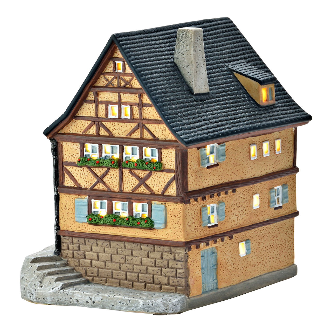 Wurm Lichthaus Plönlein in Rothenburg aus Porzellan, Bunt (B/H/T) 18,6x18,4x15cm Hütte, Haus, Wohnen, Nachbarschaft, Dach