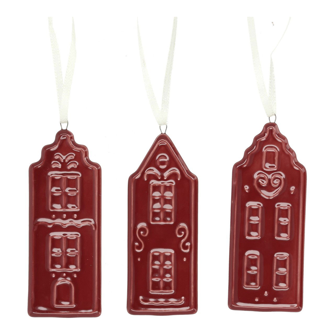 Hänger Haus aus Porzellan Rot 3-fach sortiert (B/H/T) 4x10x0.5cm wein, haus, ornament, rot, hauschin