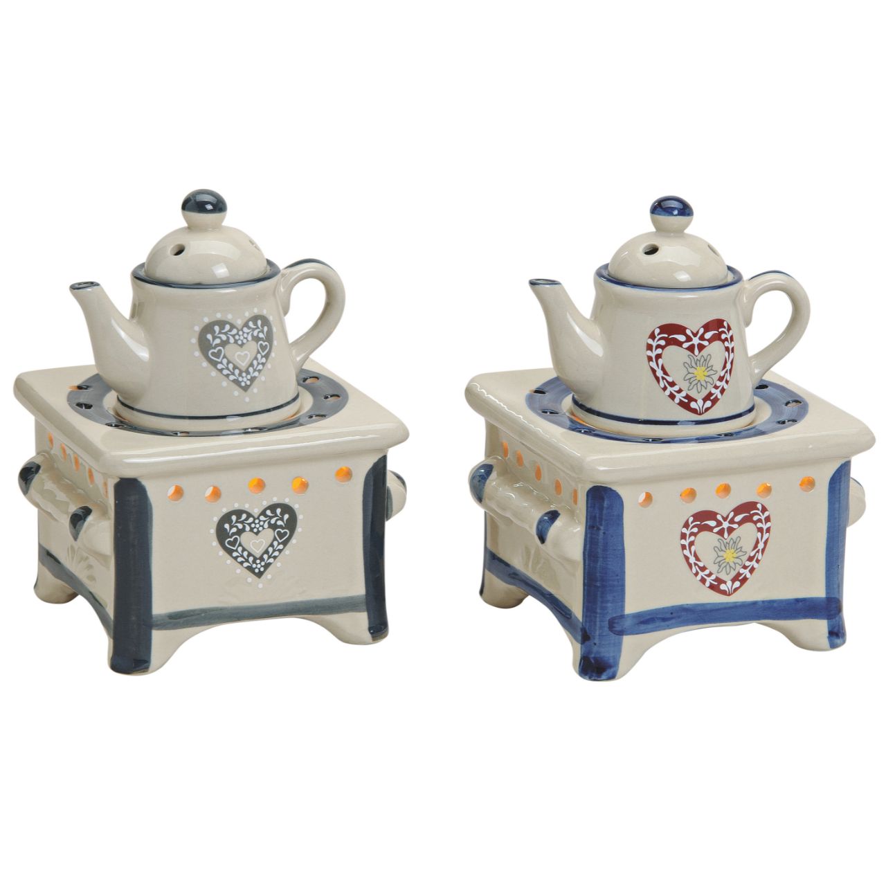 Duftlampe Herd mit Kanne aus Keramik, 2-fach sortiert, B12 x T12 x H17 cm Töpferei, Porzellan, Kochgeschirr, Topf, Teekanne