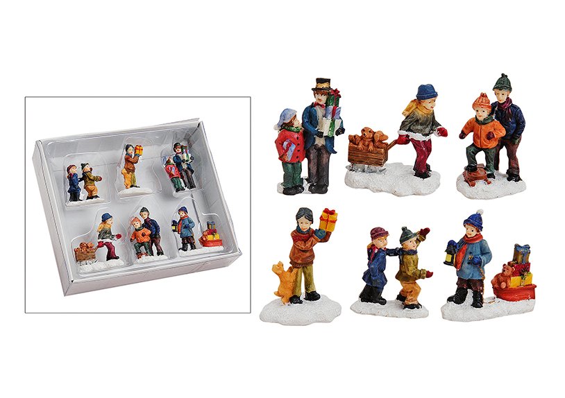 Miniatur-Weihnachtsfiguren-Set aus Poly, Kinder, 6-teilig (B/H/T) 4-5.5cm, Pack. 18x16x4 cm