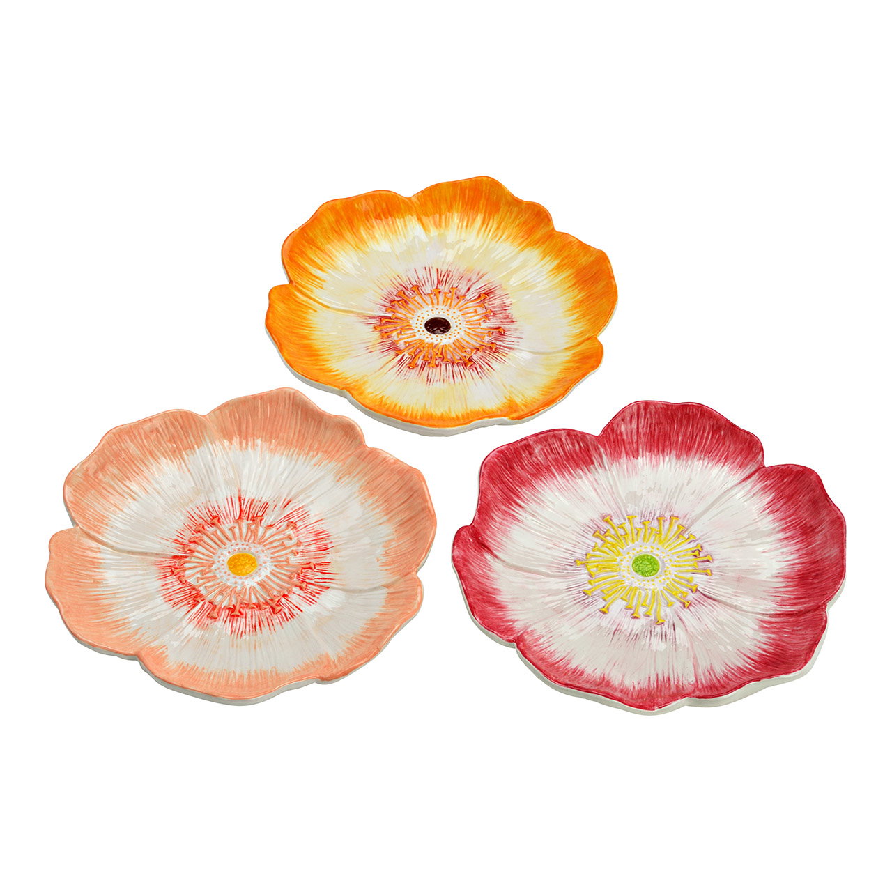 porzellenteller, blumenmuster, orange-weiß-pink, geschirr, dekoteller