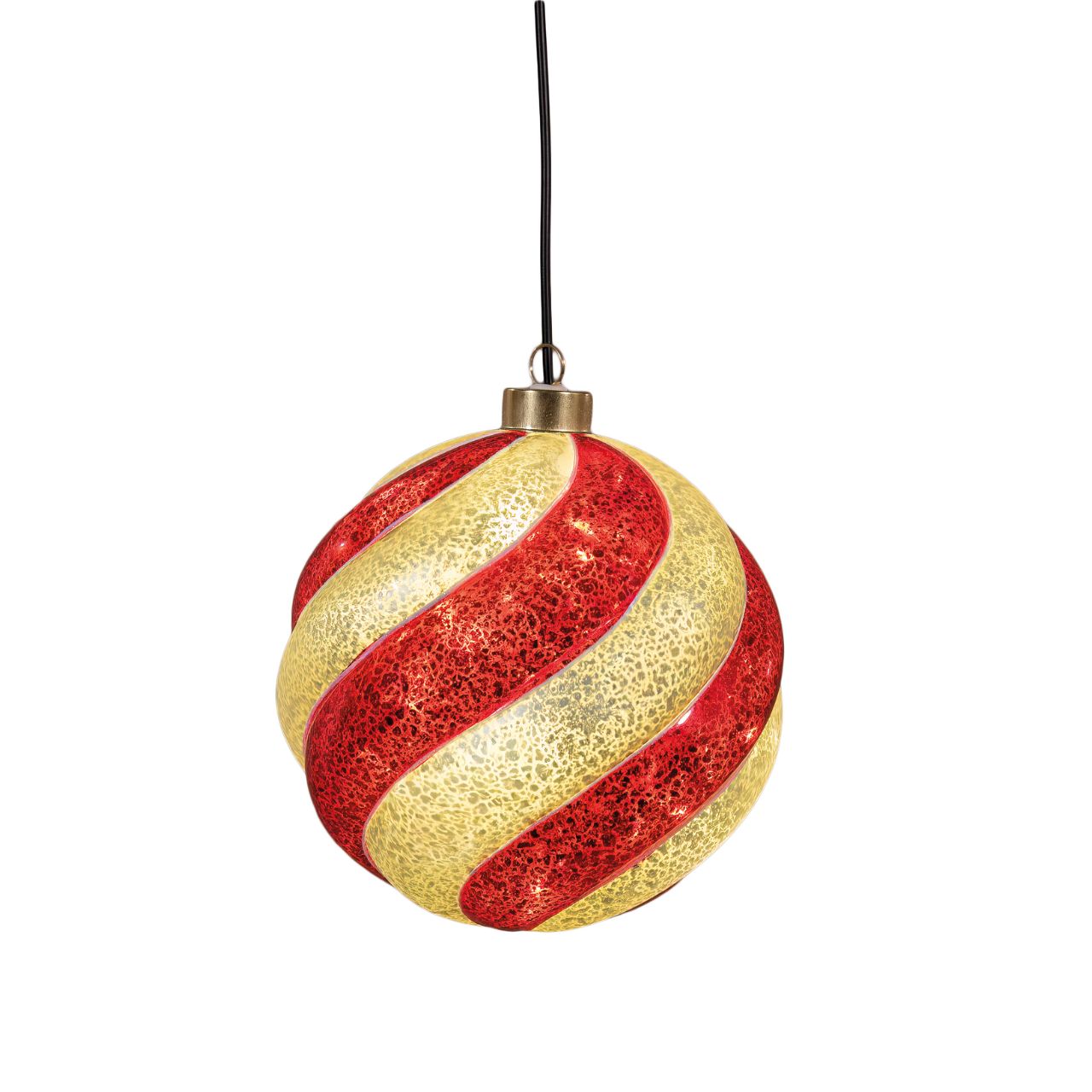 Glaskugel rotierend 15LED Warm Weiß 15cm Rot/Weiß inkl. USB-Anschluss Christbaumkugel, Weihnachtskugel, Ornament, Rot-gold, Glitzer