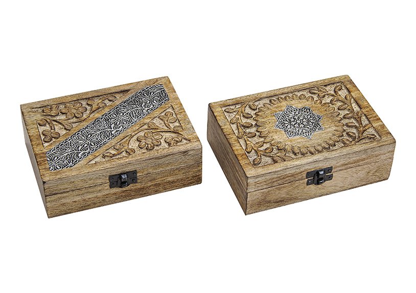 Boîte à bijoux Inde en bois, 2 compartiments, (L/H/P) 17x6x13cm