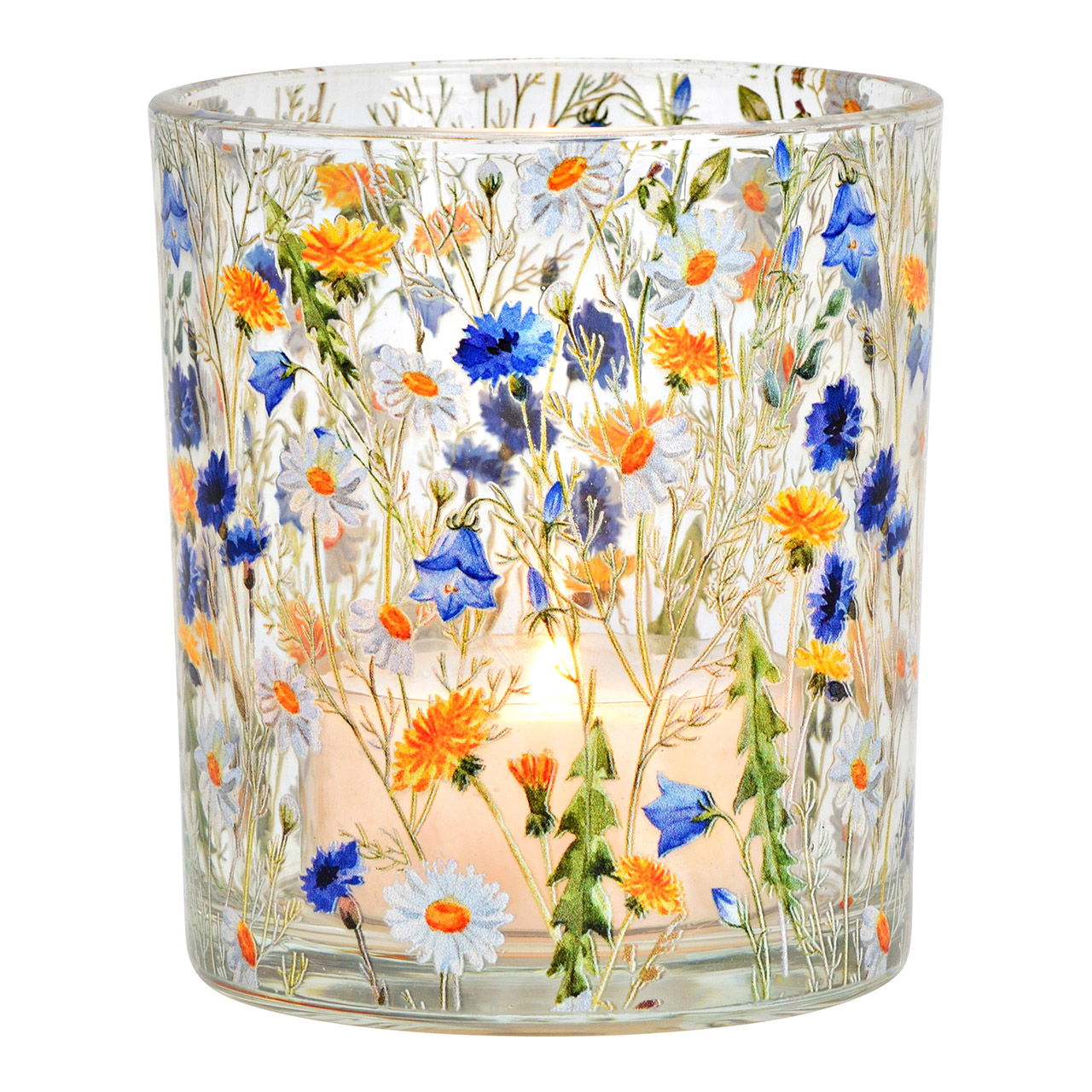 Glass lantern with floral decoration, colorful (W/H/D) 9x10x9cm Glass lantern with floral decoration, colorful (W/H/D) 9x10x9cm