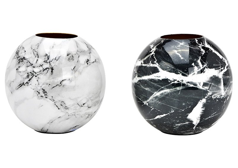 Vase Marmoroptik aus Metall schwarz, weiß 2-fach, (B/H/T) 14x15x14cm