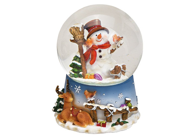 Muziekdoos, sneeuwbol sneeuwpop, poly, glas gekleurd 2-voudig, (w/h/d) 10x14x11cm