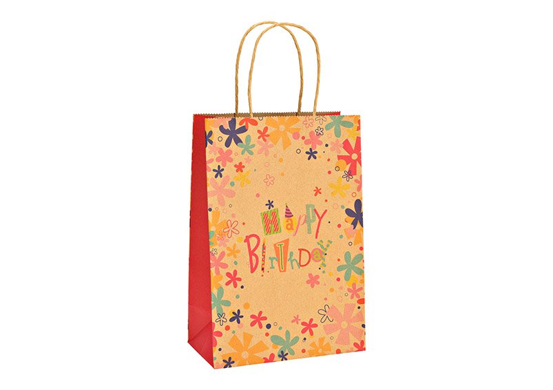 Gift bag Happy Birthday, paper/cardboard brown (W/H/D) 18x27x10cm