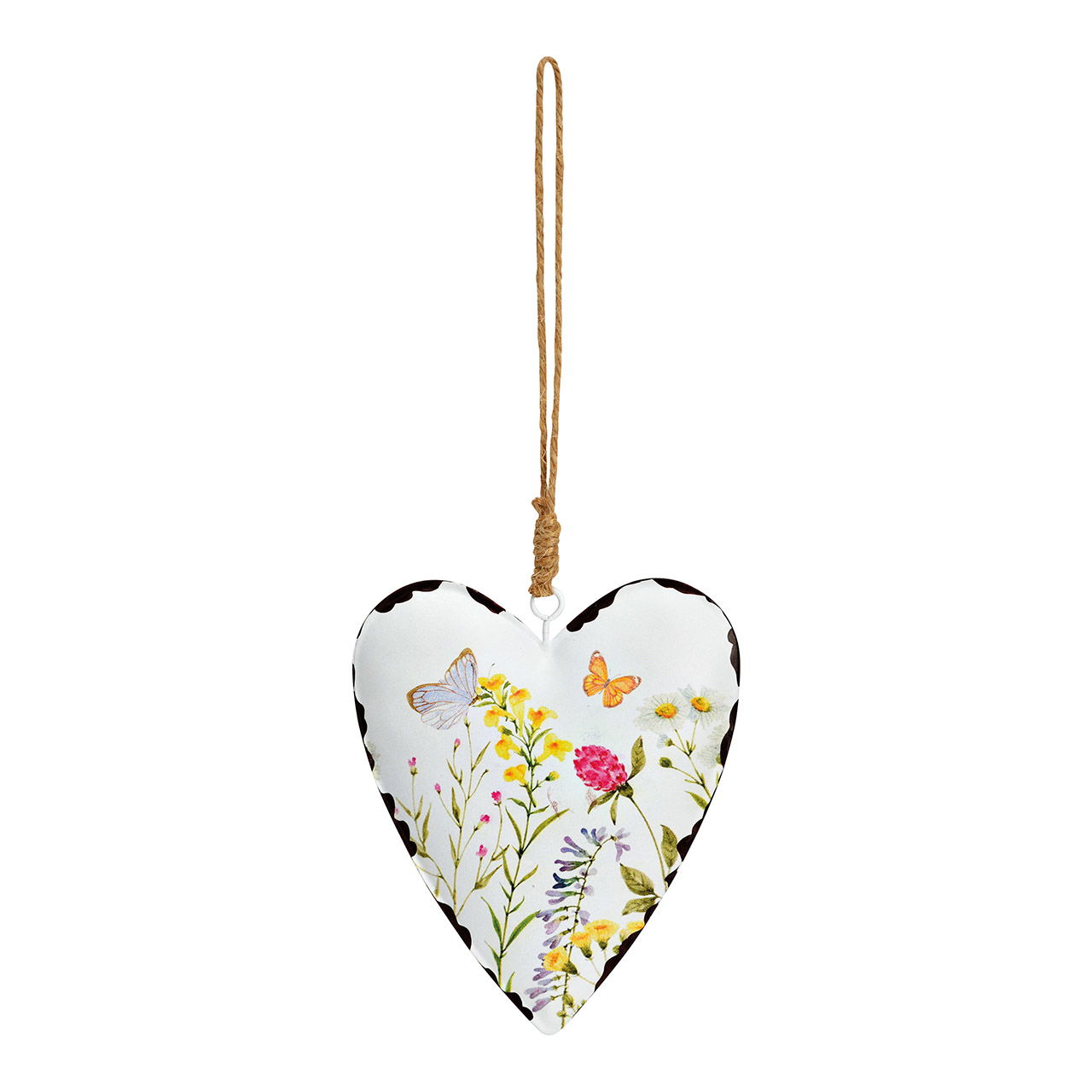 Hanger heart with flower decoration made of white metal (W/H/D) 10x12x2cm