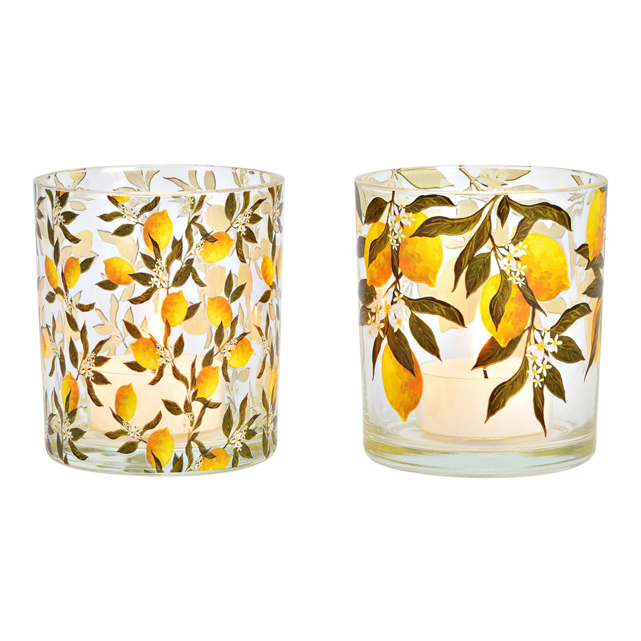 Windlicht Zitronen Dekor aus Glas, 2-fach, Gelb/Grün (B/H/T) 7x8x7cm Windlicht Zitronen Dekor aus Glas, 2-fach, Gelb/Grün (B/H/T) 7x8x7cm