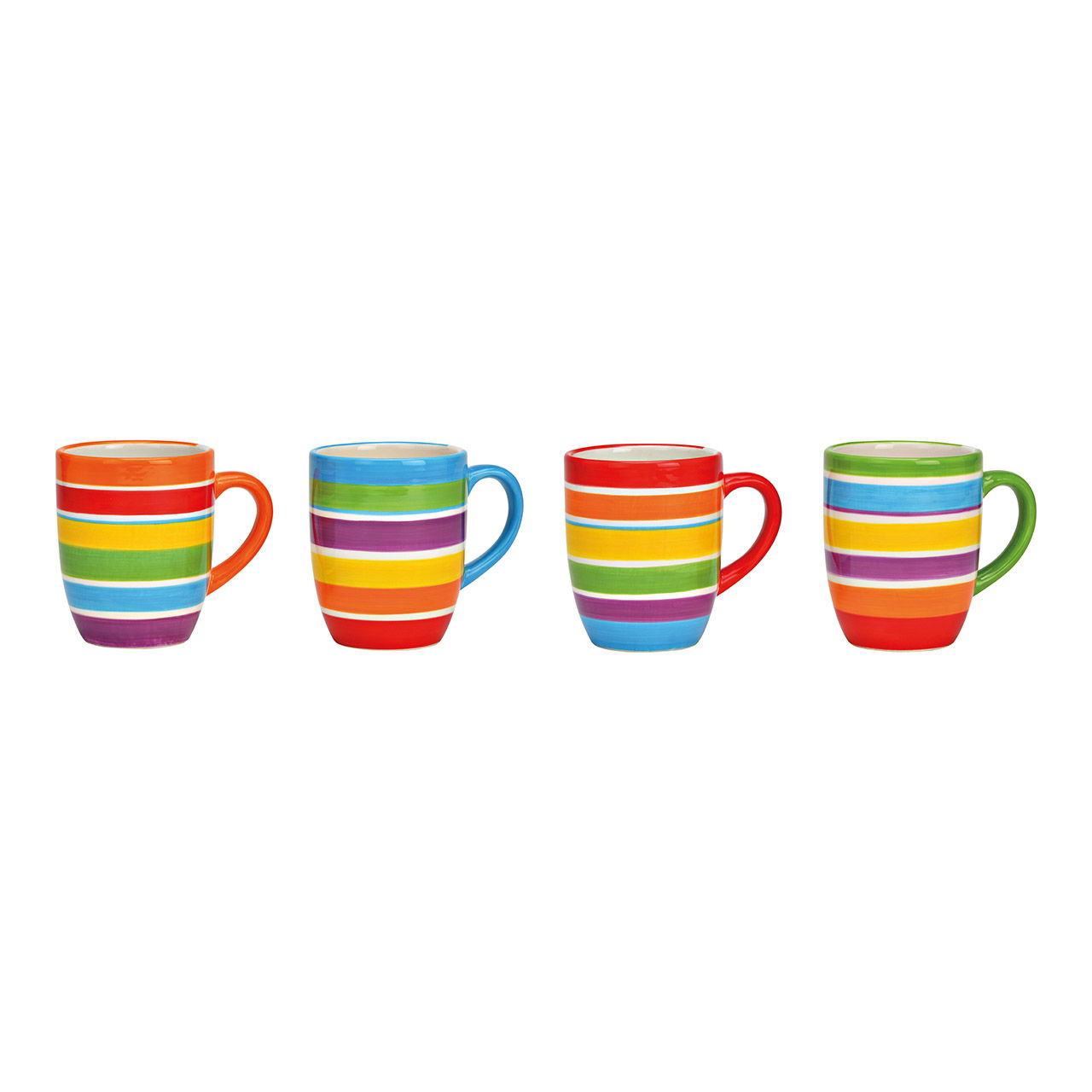 Becher gestreift aus Keramik bunt 4-fach, 250ml (B/H/T) 12x12x48cm Becher gestreift aus Keramik bunt 4-fach, 250ml (B/H/T) 12x12x48cm