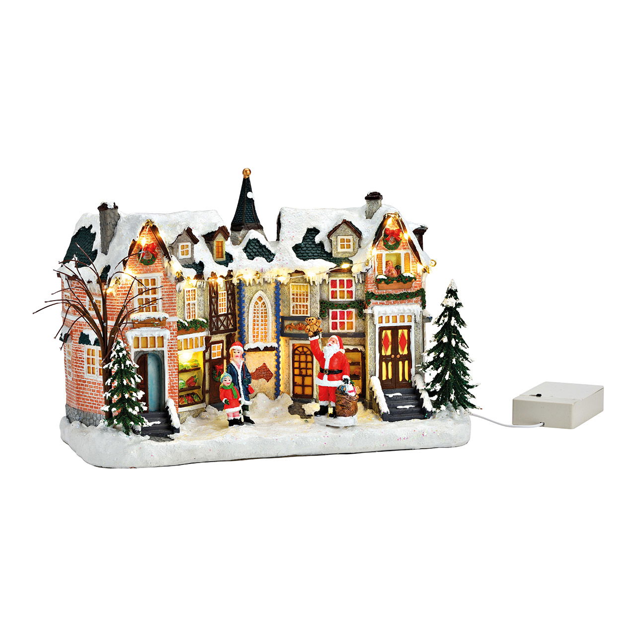 Scène hivernale Place du marché avec Saint Nicolas avec lumière LED en poly multicolore (L/H/P) 28x19x13cm Fonctionnement sur piles 3xAA non incluses