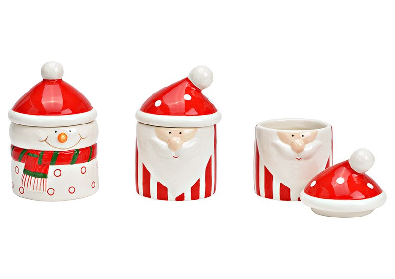 Scatola Neve e Babbo Natale in ceramica rossa, bianca (L/H/D) 10x14x10cm