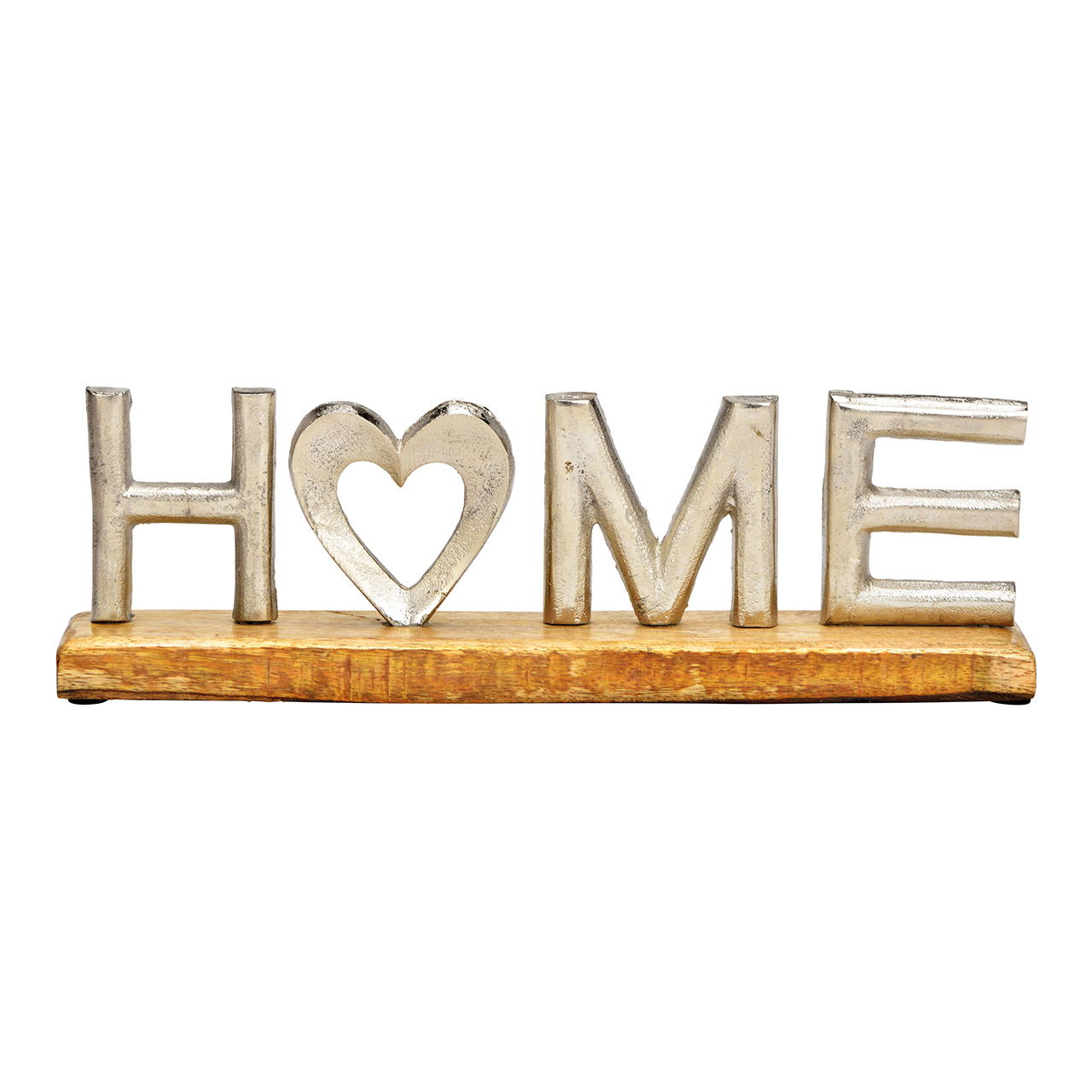 Lettering, HOME, on mango wood base, made of metal silver (W/H/D) 33x10x5cm