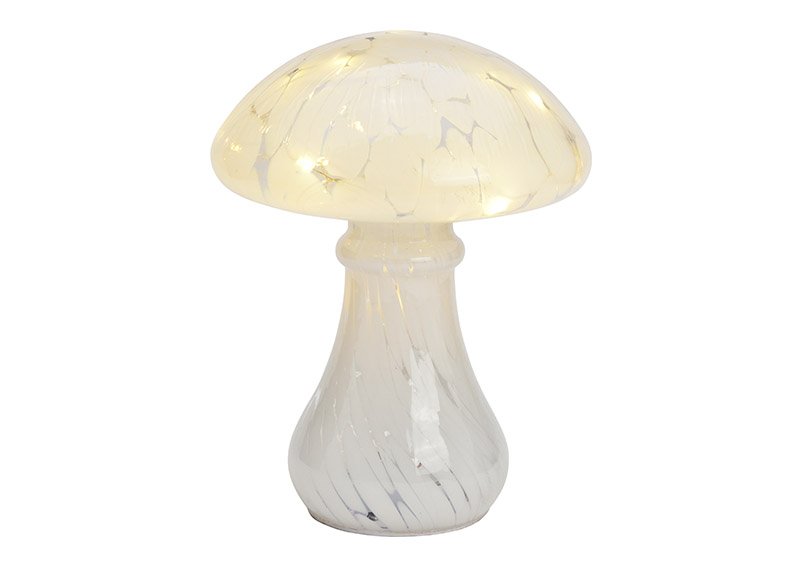 Mushroom with 20 LEDs, 6/18 timers, made of white glass (W/H/D) 18x25x18cm