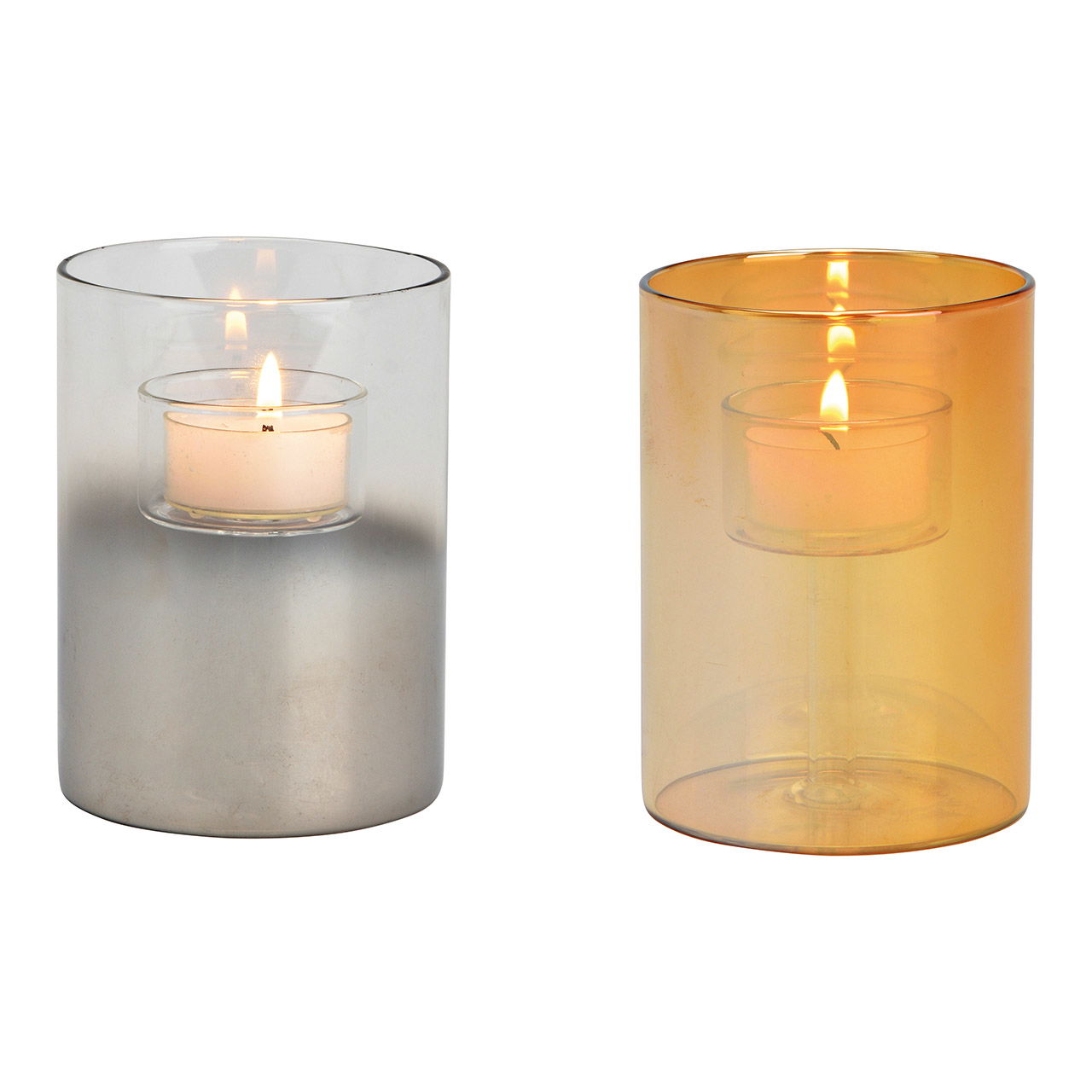 Teelichthalter aus Glas cognac, anthrazit 2-fach, (B/H/T) 8x11x8cm Teelichthalter aus Glas cognac, anthrazit 2-fach, (B/H/T) 8x11x8cm