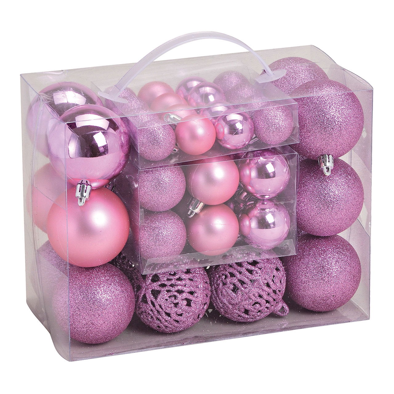 Set de boules de Noël en plastique Rosé Set de 50 (L/H/P) 23x18x12cm Ø3/4/6cm