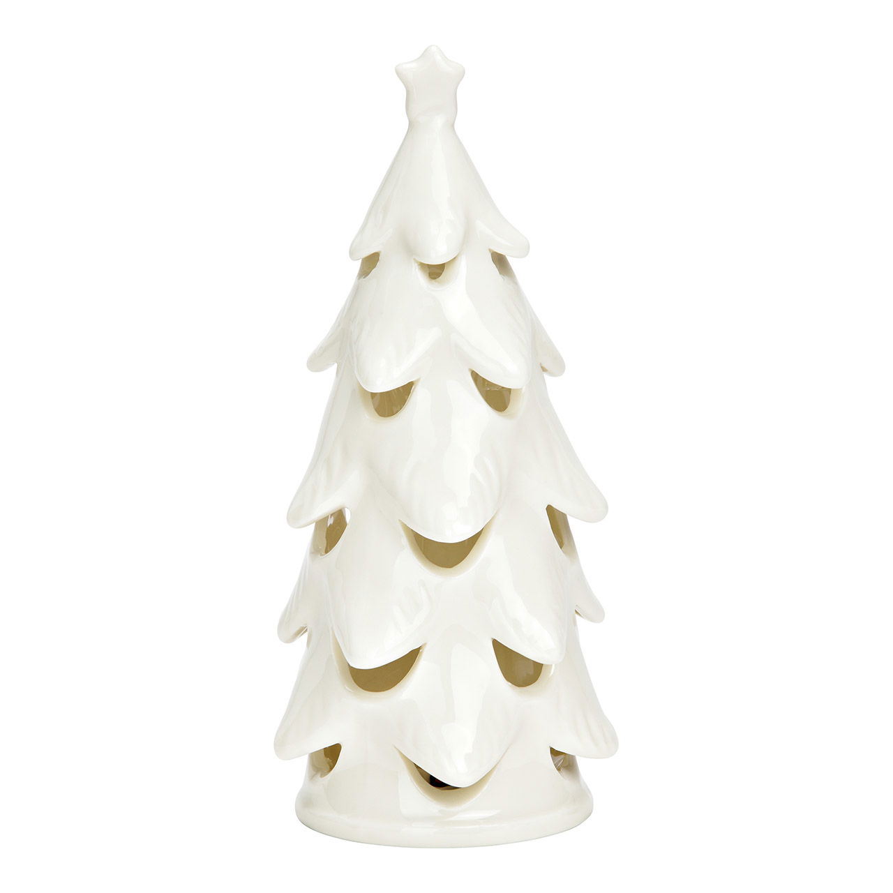 Tannenbaum mit LED aus Keramik, Weiß (B/H/T) 8x18x8cm Batteriebetrieb 3xLR44 nicht enthalten