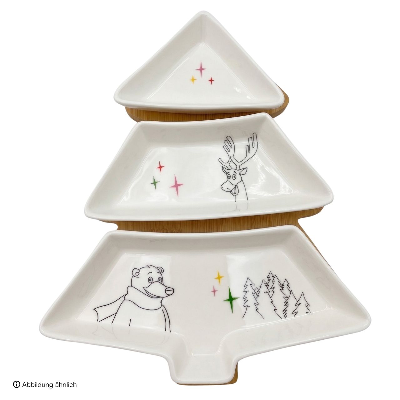 WUCK_Vorspeise Set Tannenbaum 3 Schale aus Porzellan Weiß (B/H/T) 27x4x19cm Schale, Schüssel, Weihnachts-/Wintermotiv, Tiermotiv, Weißes Geschirr, Porzellanplatte, Schale, Weihnachtsmotiv, Tiermotiv, mehrteilig, Porzellanplatte, Dreieckige Platte, weiße Platte, Dekorationsplatte, Winterlandschaft