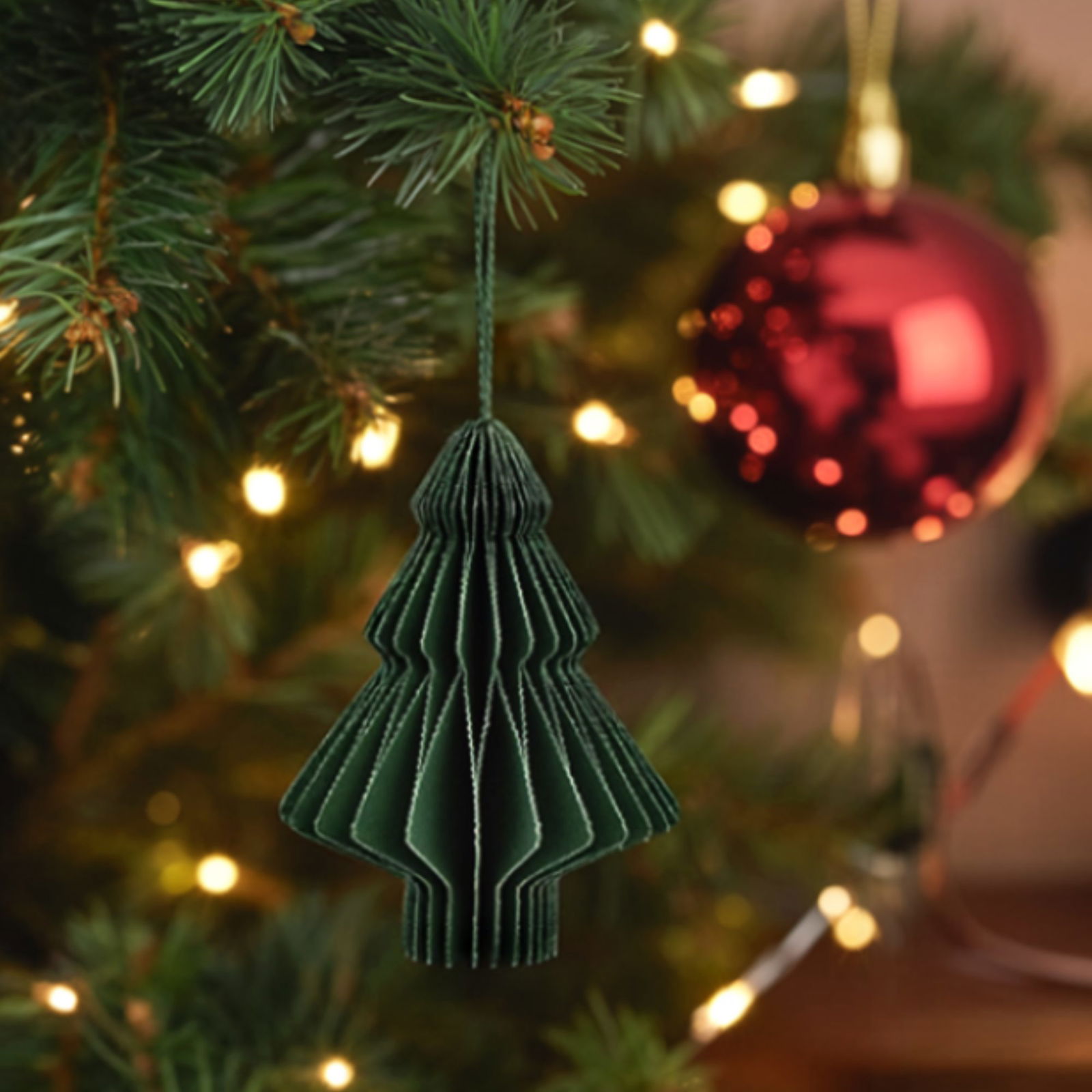 Christmas hanger Honeycomb Christmas tree made of paper/cardboard, set of 6, green (W/H/D) 5x7.5x5cm/18x9x12cm Weihnachtsdekorationen, Weihnachtsbaum, Christbaumschmuck, Festival, Baum