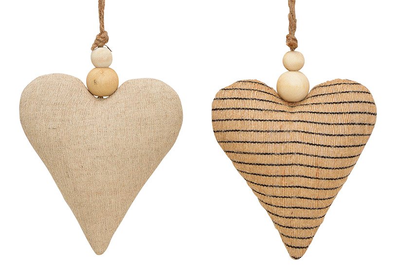 Hanger heart made of textile beige 2 asst., (w / h / d) 12x14x5cm