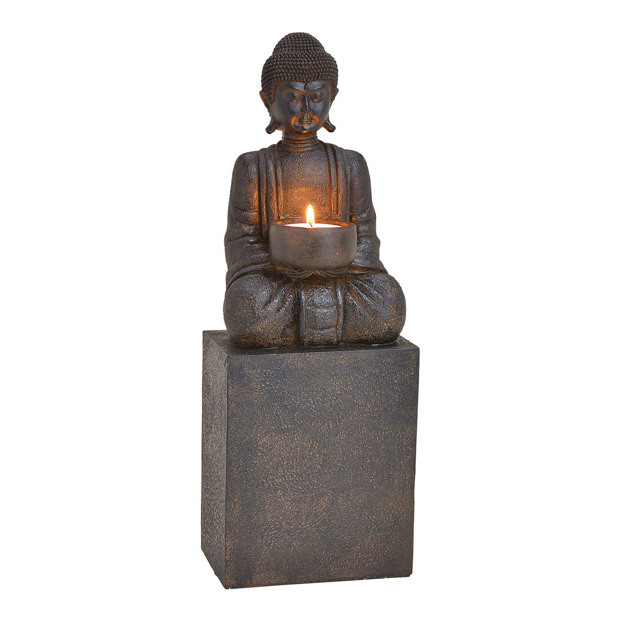 Tealight holder buddha made of poly black (w / h / d) 12x35x9cm