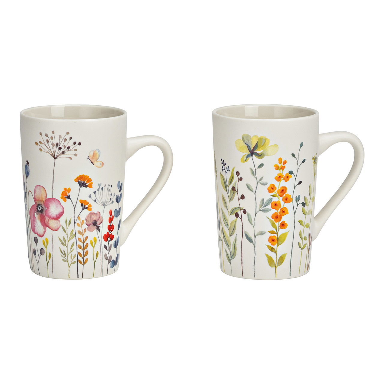 Mug flowers decor porcelain white 2-fold, (W/H/D) 12x12x8cm 385ml