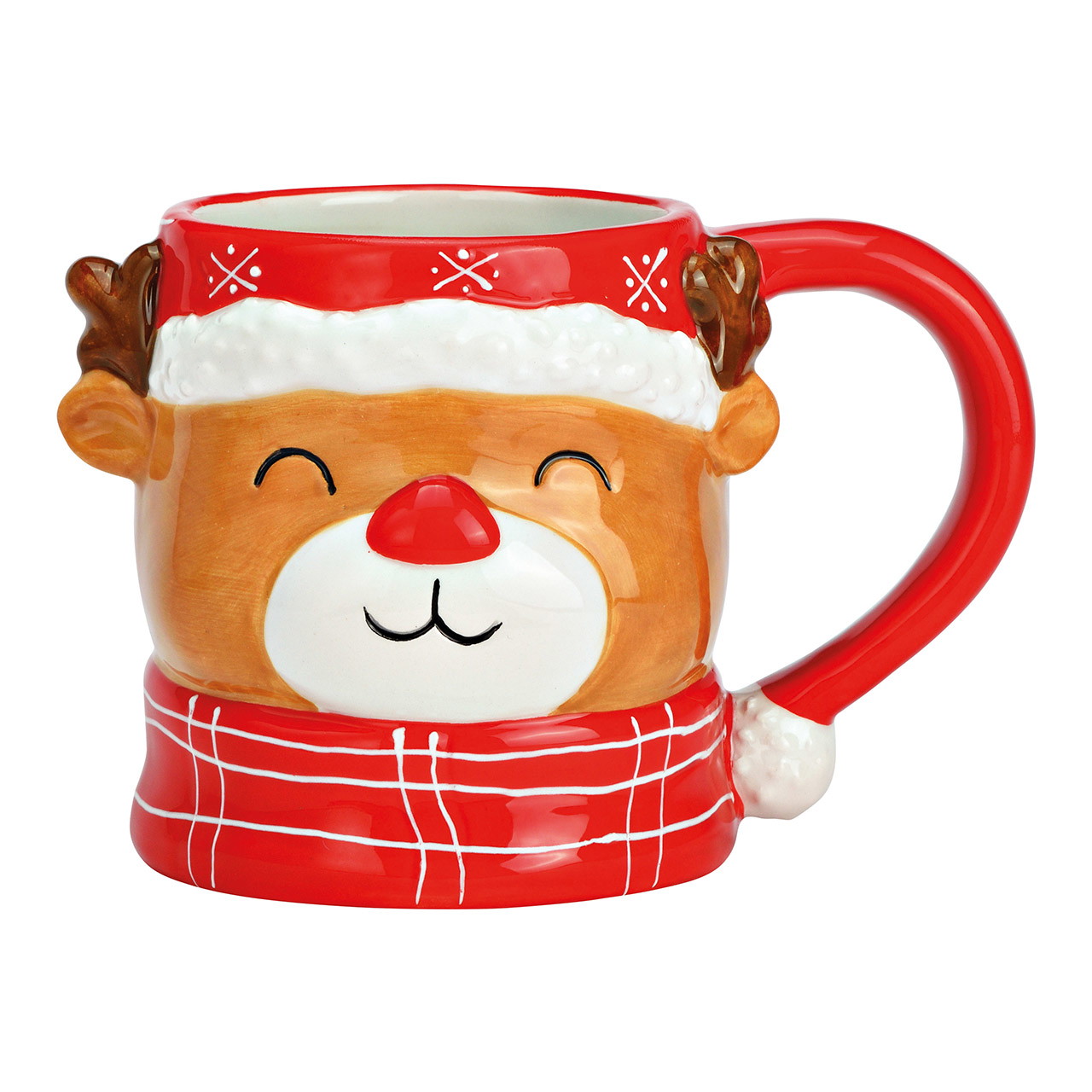 Mok rendier 3D decor keramiek rood (B/H/D) 16x10x9cm Mok rendier 3D decor keramiek rood (B/H/D) 16x10x9cm