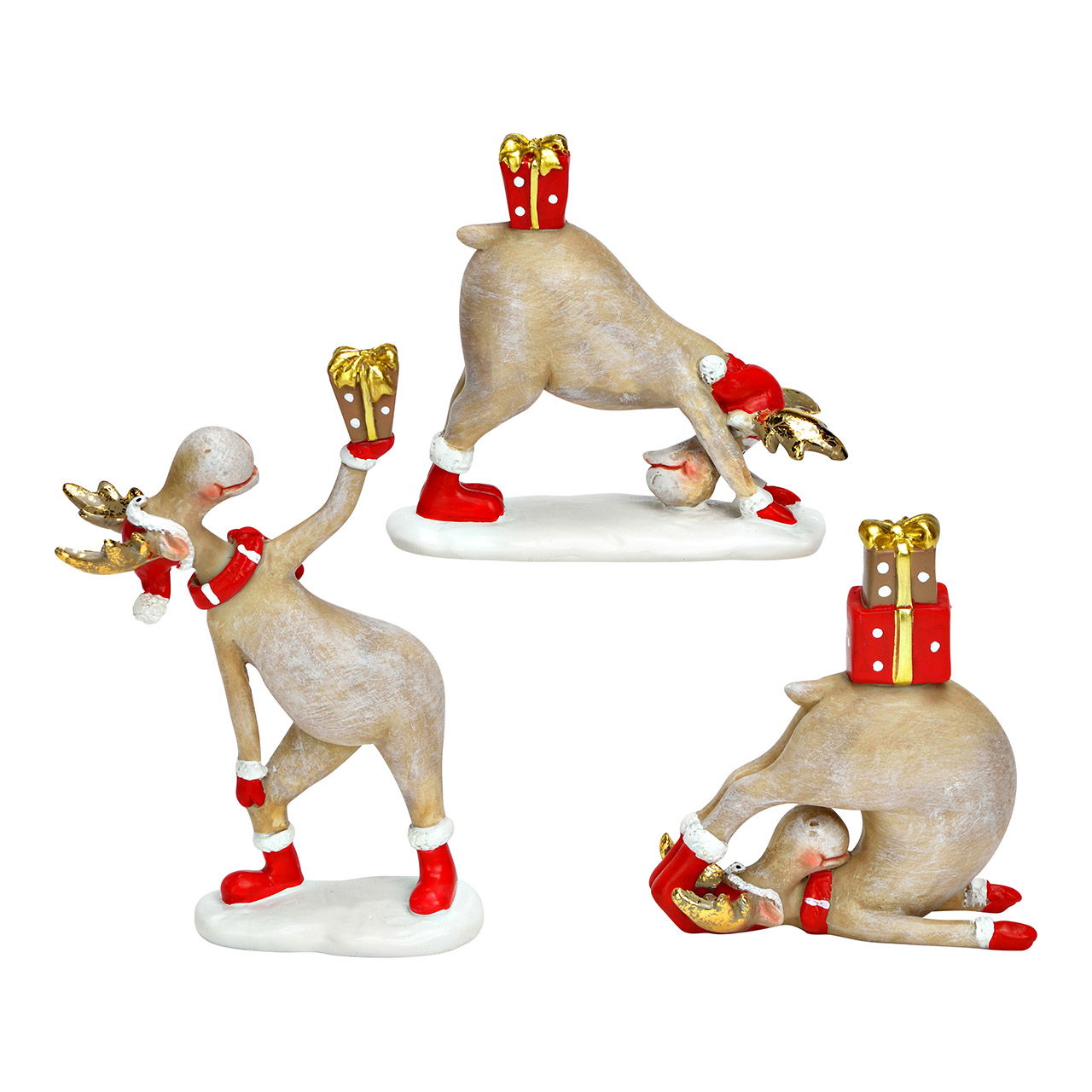 Yoga moose figurine made of poly, 3-fold, beige (W/H/D) 8x8x3cm