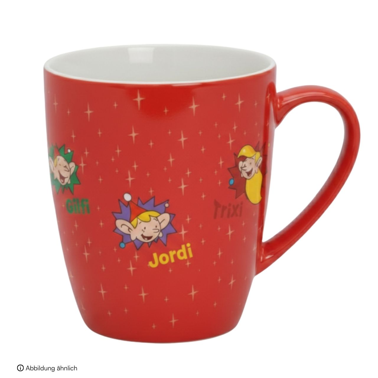 Weihnachtsmann & Co. KG Becher Gilfi/Jordi/Trixi aus Porzellan, Rot (B/H/T) 8x10x6cm 350ml Tasse, Kaffeetasse, Cartoon, Comicfigur, Print, Keramikbecher, Mug, Cartoonfigur, Junge, Rot, Tasse, Porzellan, Cartoonfigur, Humeroseit, GelbRot, Becher, Keramik, Rot, Muster, Jordi, keramikbecher, rot, musternicht, gilfi, glitzer