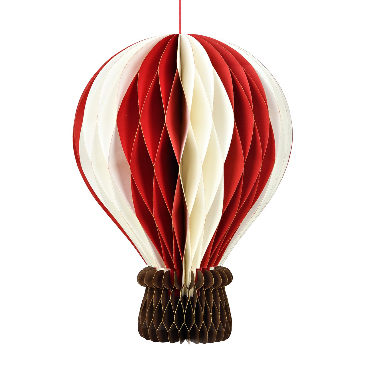 Hänger Heißluftballon Honeycomb aus Papier/Pappe Rot (B/H/T) 25x40x25cm Papierfigur, Luftballon-Deko, Dekoration, Kugelballon, Papierdeko