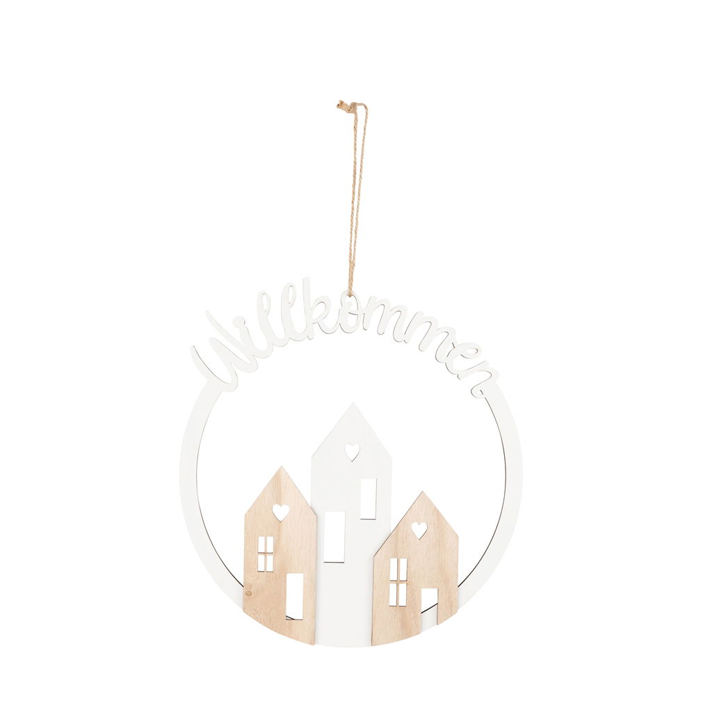 Hanger rond welkom, hout, 32x1x30/50cm, 1 stuk, natuurlijk wit Zubehor, Ohrring, Schmuck