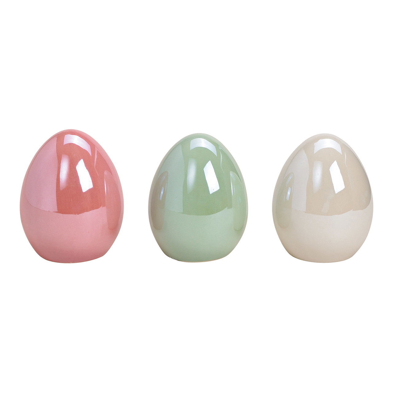 Ei glänzend unifarbig aus Keramik Bunt 3-fach, (B/H/T) 8x10x8cm Ei glänzend unifarbig aus Keramik Bunt 3-fach, (B/H/T) 8x10x8cm
