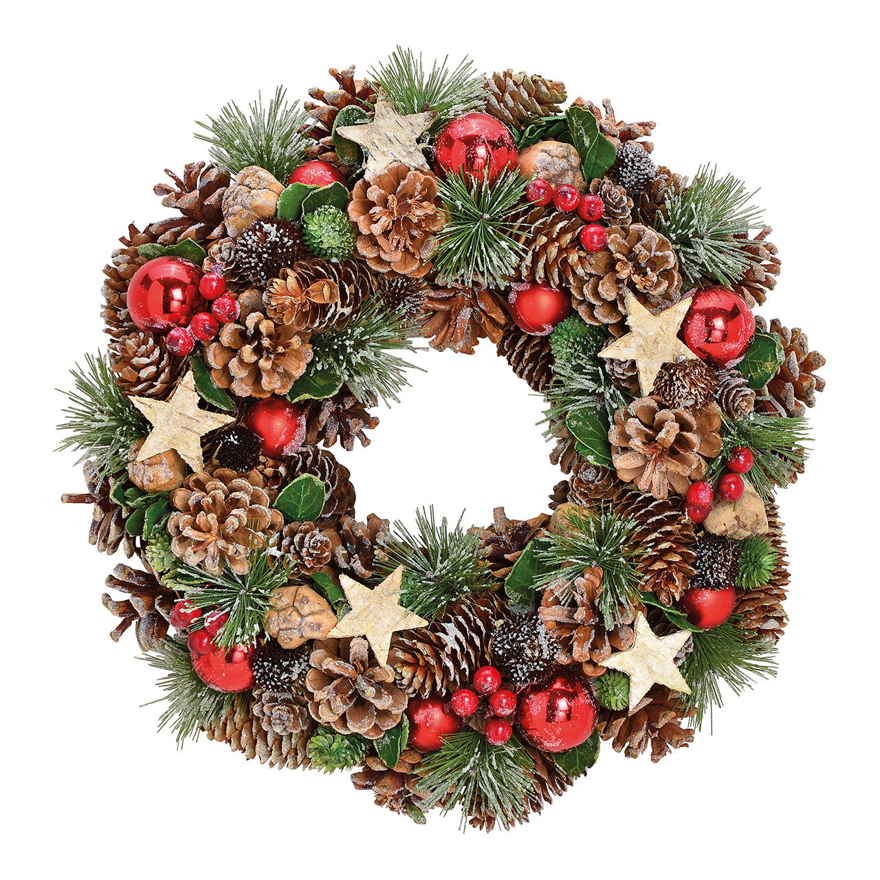 Christmas wreath with star, ball decor made of wood, plastic Colorful (W/H/D) 34x8x34cm Christmas wreath with star, ball decor made of wood, plastic Colorful (W/H/D) 34x8x34cm
