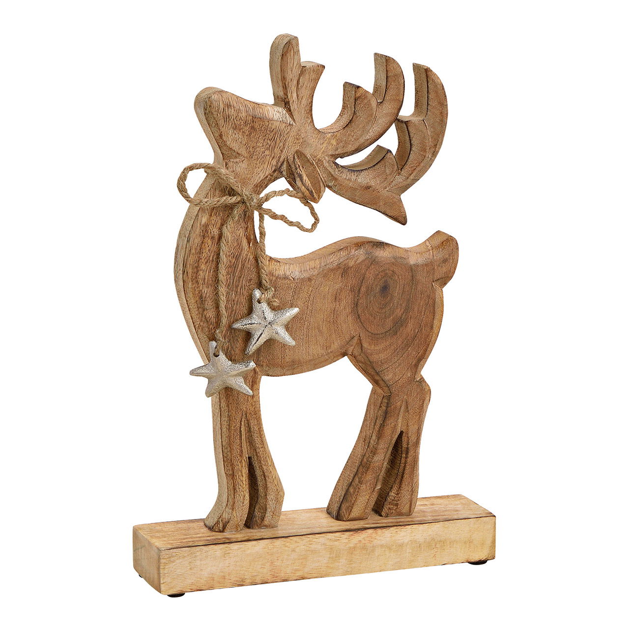 Hirsch mit Metall Stern Anhänger aus Mangoholz Braun (B/H/T) 20x31x6cm