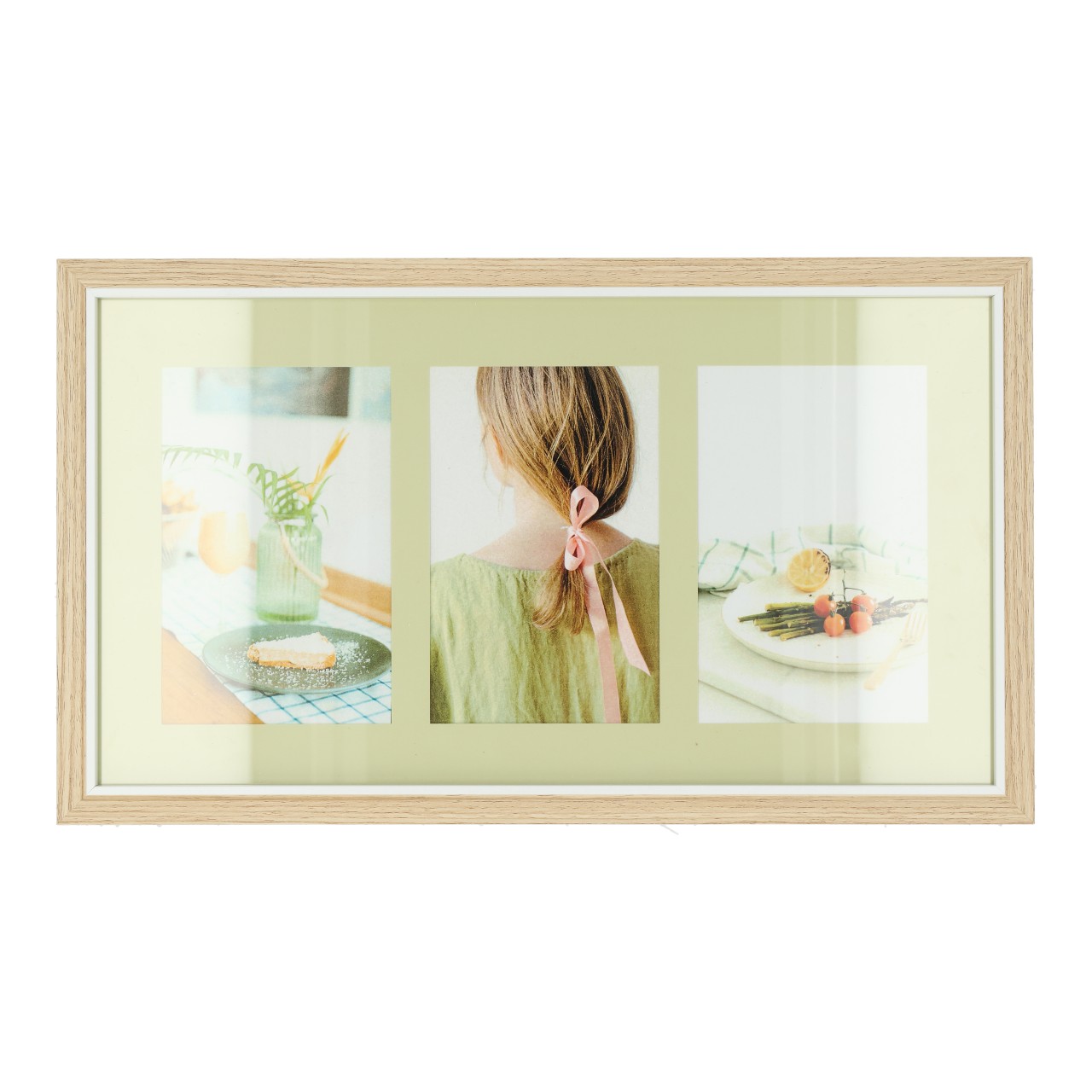 Gerahmte Foto-Collage, Wanddekoration, Holzrahmen, Pastellrose Ribbon, Dreiteiliger Druck