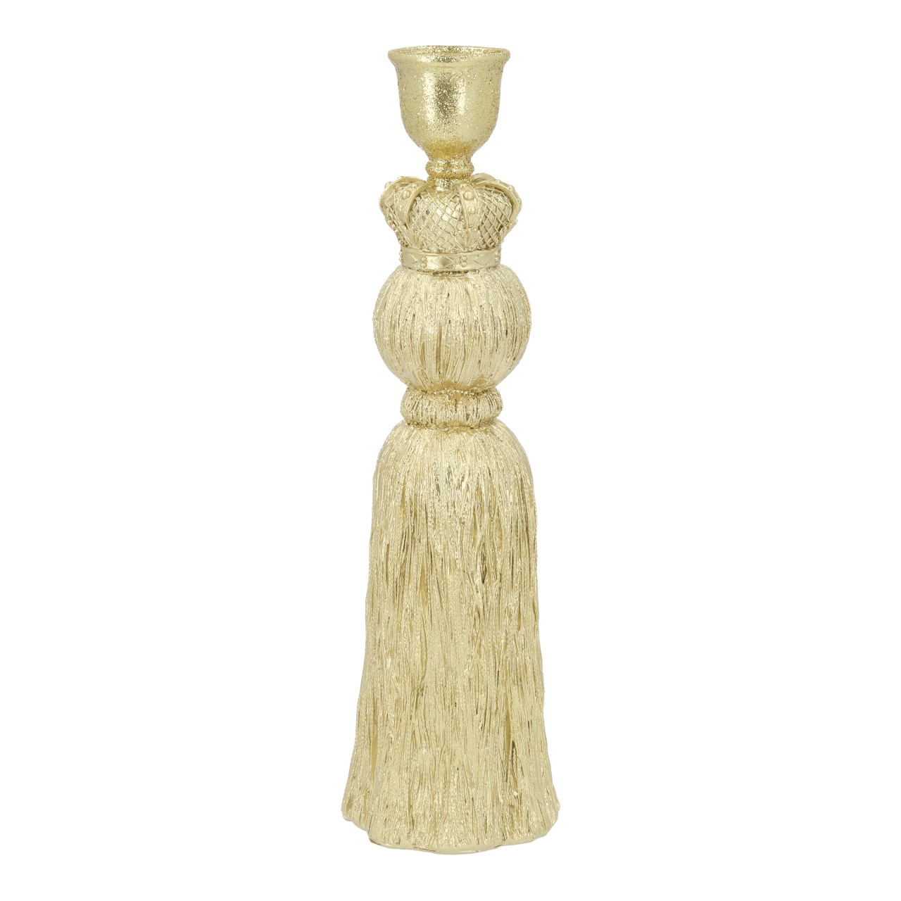 Kerzenhalter aus Poly Gold (B/H/T) 8x28x8cm Kopfkerzenständer, Glitzer, Gold, Dekoration, Kronenform