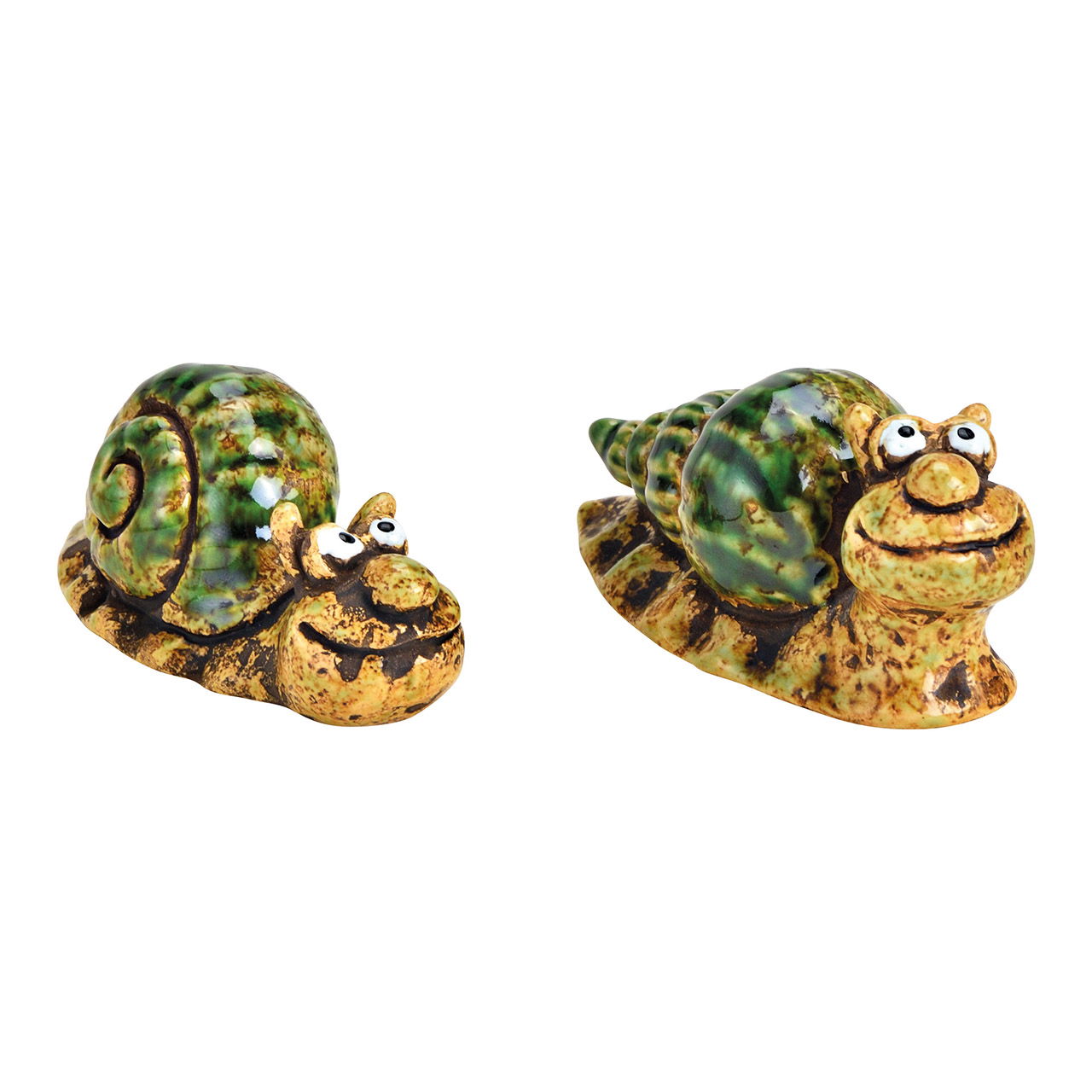 Snail ceramic green 2-fold, (W/H/D) 8x4x3cm