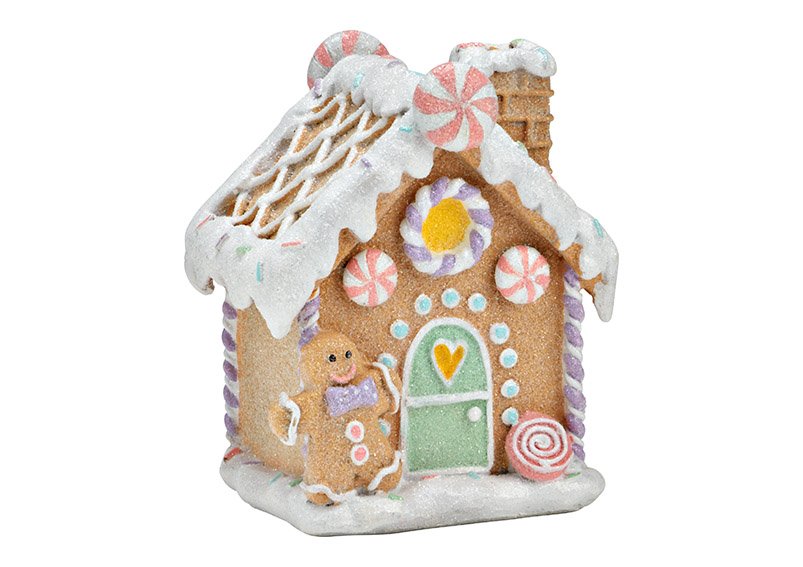 Gingerbread house made of poly mint, pink (W/H/D) 10x14x8cm