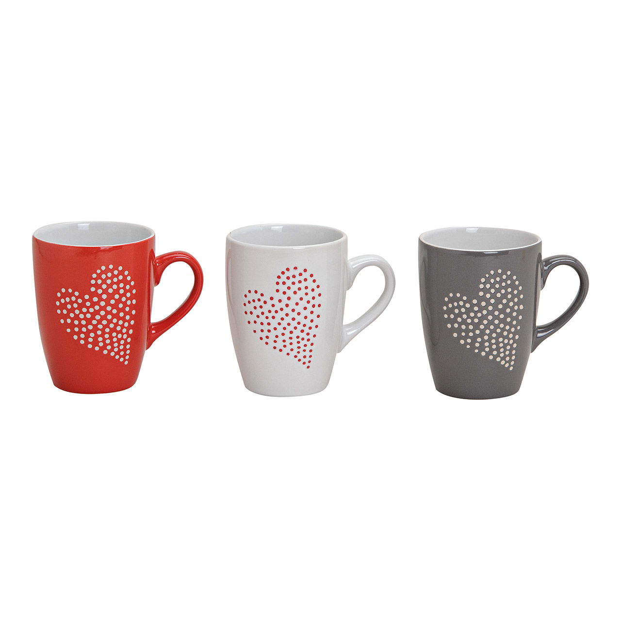 Heart mug in white/red/grey ceramic, 3 assorted, 10 cm, 250 ml Heart mug in white/red/grey ceramic, 3 assorted, 10 cm, 250 ml