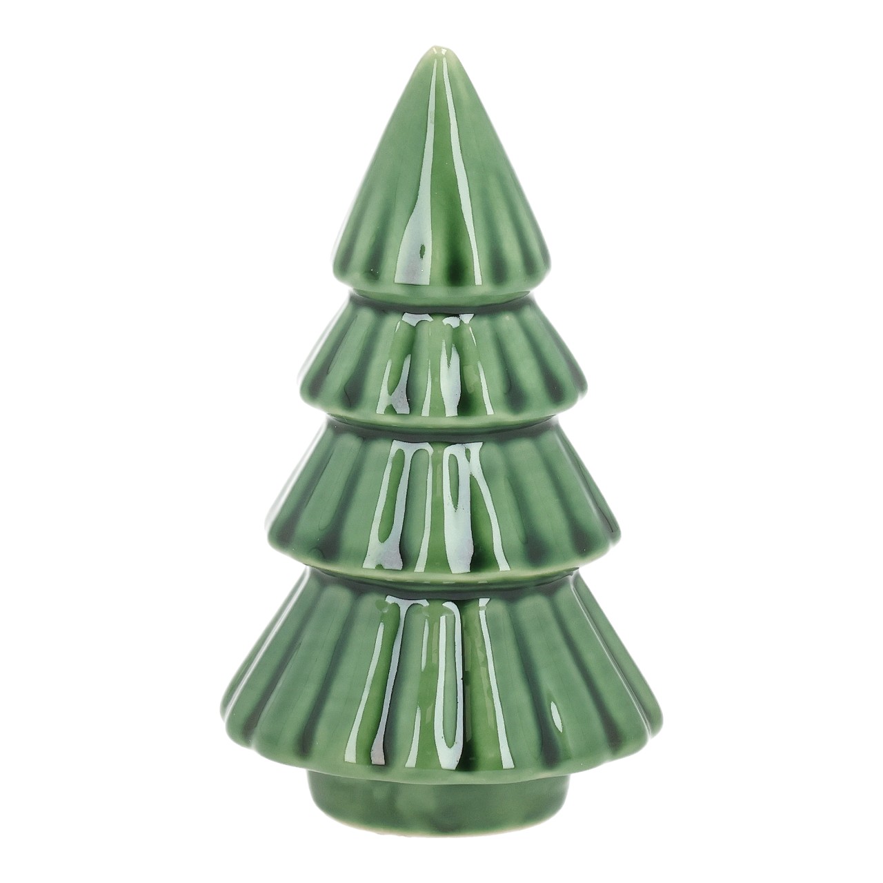 Árbol de Navidad de porcelana verde (A/A/P) 7x12x7cm Weihnachtsbaum, Keramik, grün, zweifarbige Muster, Deko-Säule