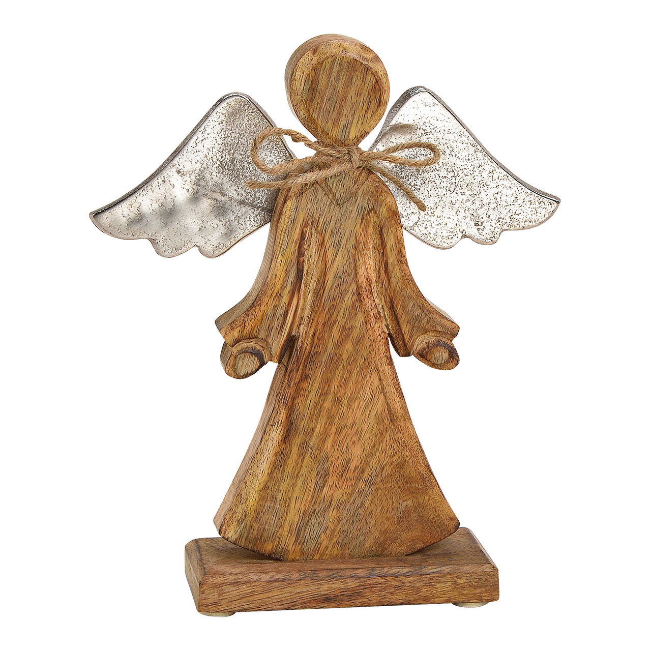 Angel mangowood with metal wings brown 21x25x6cm