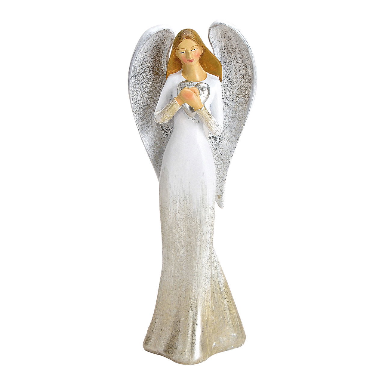 Angel with heart poly white, 7x18x5cm