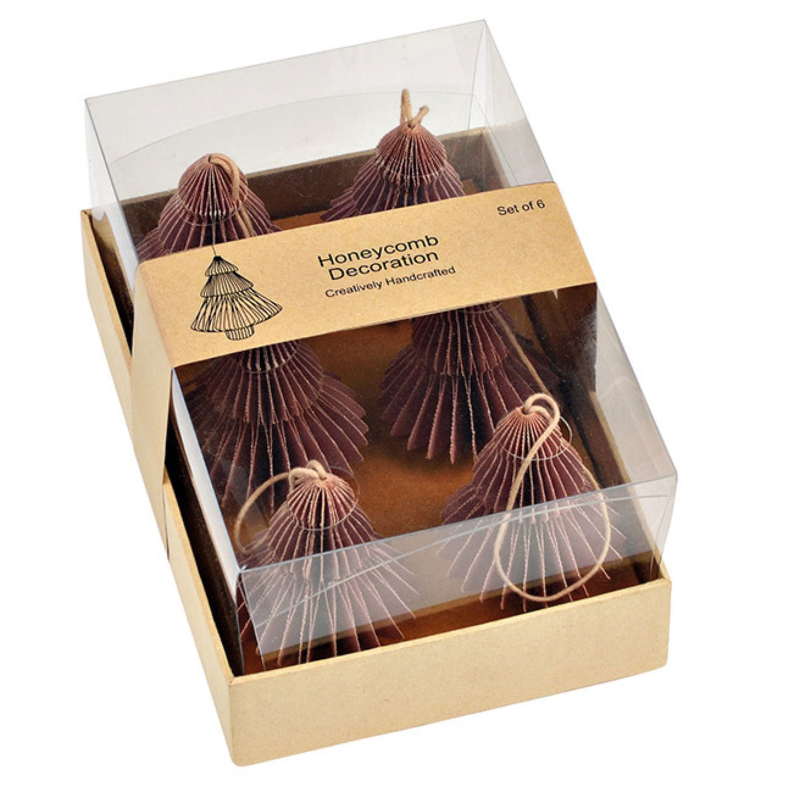 Pendentif de Noël Honeycomb Sapin en papier/carton, set de 6, vieux rose (L/H/P) 5x7,5x5cm/18x9x12cm Weihrauch, Kiste