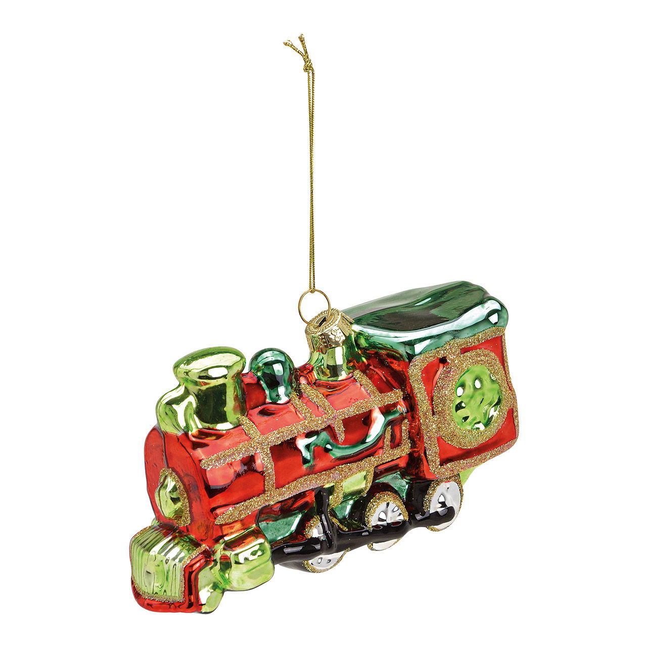 Pendentif Noël locomotive en verre multicolore (L/H/P) 13x8x5cm