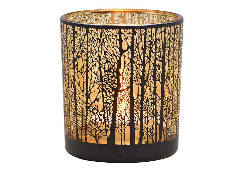 Lanterna decorazione foresta invernale di vetro nero, (L/H/D) 7x8x7cm