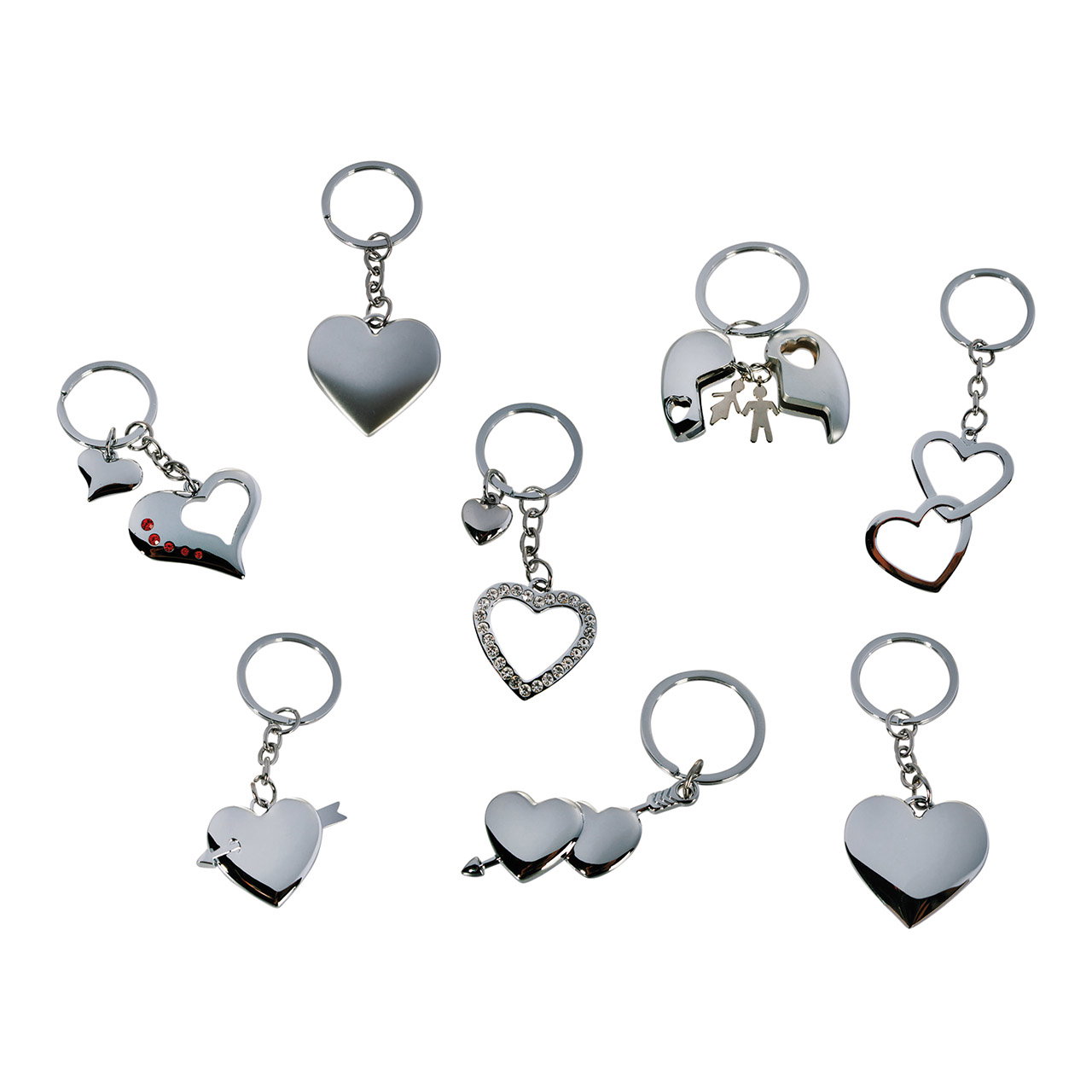 Metalen sleutelhanger hart, 8 geassorteerde kleuren, 3 cm Herz Anhänger, Schlüsselanhänger, Metall, Silber, Herz-Design
