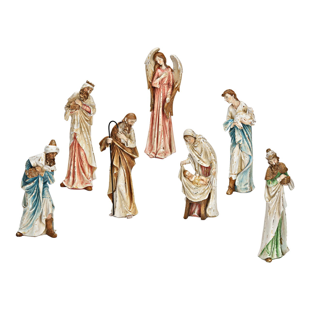 Set di 7 statuine per culla, in polietilene colorato (H) 25-30 cm